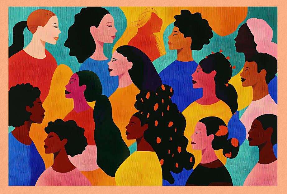Colorful illustration of a diverse group of women in profile